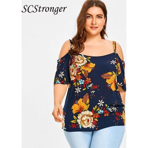 SCSTRONGER Summer Womens Printing Plump Plus Size Womens Off Shoulder Short Sleeved Suspender Top Blusas Mujer De Moda 2021