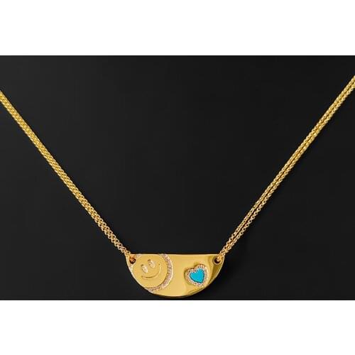 S925 Sterling Silver Smiley Face Love Tag Semicircle Necklace Female Summer Style New Luxury Brand Monaco Jewelry