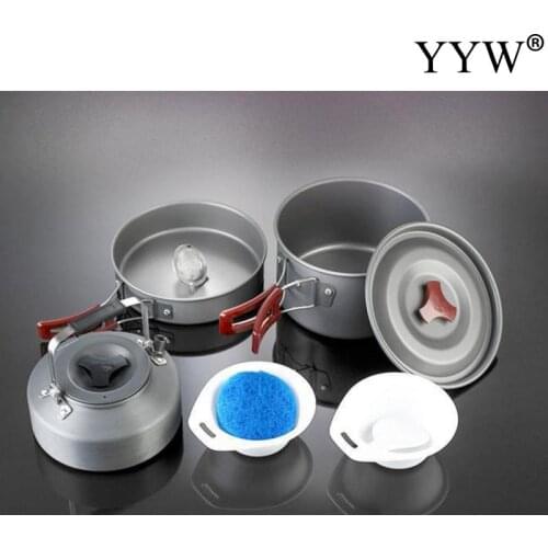 1 Set Camping Cookware Kit Outdoor Aluminum Cooking Picnic Equipment Cook Boiler Pan Pot Stove Portable Family Travelling Hiking
