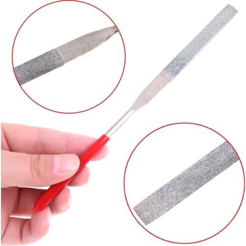 1 Pc 180mm Long Art Craft Flat Diamond File Grinding Tool Red Silver Tone