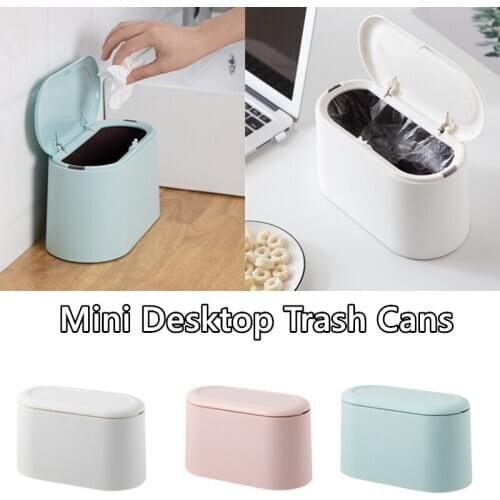 1Pc Portable Plastic Waste Bin Desktop Garbage Storage Basket Home Bathroom Kitchen Office Trash Can with Lid