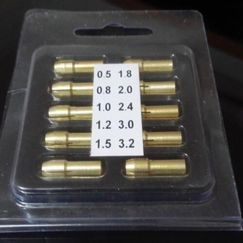10PCS/Set Mini Drill Brass Collet Chuck Adapter Micro Collet Chuck Dremel Rotary Tool 0.5/0.8/1.0/1.2/1.6/1.8/2.0/2.4/3.0/3.2mm