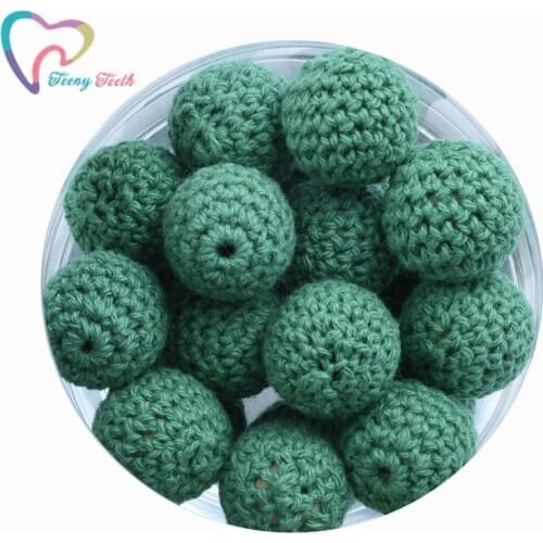 10 PCS Forest Green Crochet Round Wooden Beads Crochet Ball Baby Nursing Accessories Wooden Teething Jewelry Crocheted Beads
