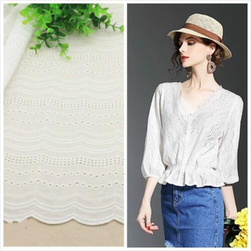 100% Cotton Cloth 145CM Lace Fabric Hollow Wave Stripes Embroidery DIY Fabric Baby Clothes DIY Home Textile Accessories