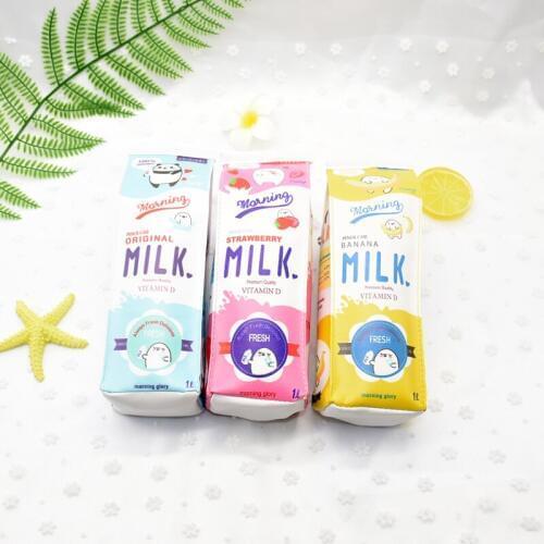 12pcs Creative PU Leather Pencil box case Simulation Milk Friut Box cute pencil bag Kawaii Stationery School Supplies kids gift