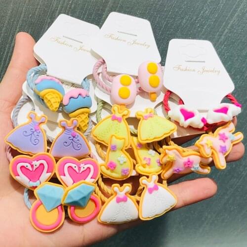 2Pcs Love Ice Cream Unicorn Hair Accessories Children Rubber Bands Scrunchies Elastic Hair Bands Girls Headband Decorations Ties