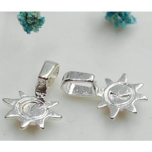 250pcs 17mmX12mm High Quality Sun and Moon Shape Silver Plated Glue On Bails Charm/Pendant