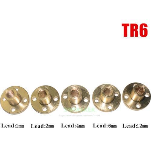 5pcs T6 screw lead brass nut TR6 flange TR6 T-type trapezoidal nut Pitch 1mm 2mm