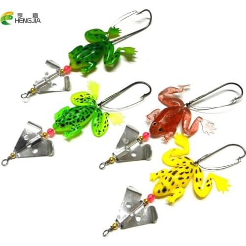Hengjia 8 pcs All Water Fishing Lure Frog Soft Lure 9cm 6.2g Selicone Bait with Spinner Bass Carp Fishing Tackle SP011