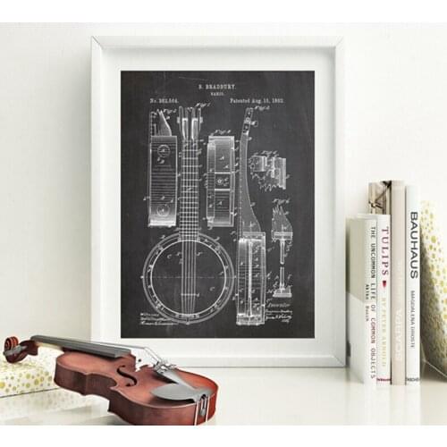 Banjo Mandolin Patent Vintage Poster Prints Musician Gift Musical Instrument Blueprint Art Canvas Painting Music Wall Decor