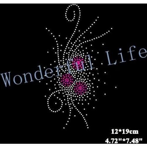 Free Shipping fuchsia flower pattern hotfix rhinestone Heat transfer rhinestone for garment Iron on DIY accessories