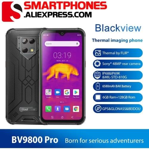 Blackview BV9800 Pro Global First Thermal imaging Smartphone Helio P70 Android 9.0 6GB+128GB Waterproof 6580mAh Mobile Phone