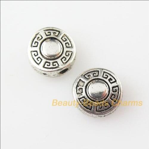 30 New Charms Round Flat Flower Tibetan Silver Tone Spacer Beads 9mm