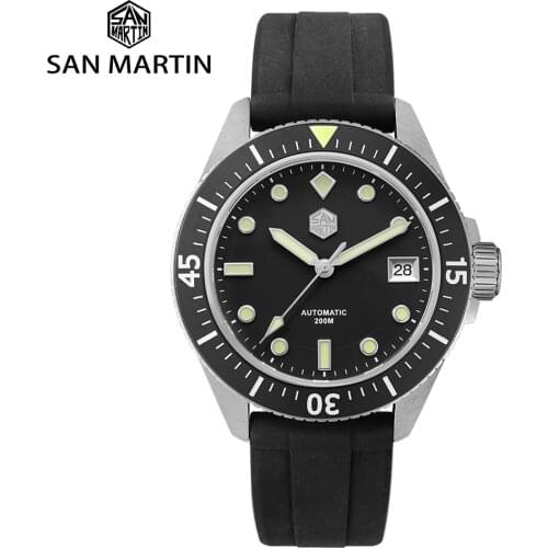 San Martin Mens Automatic Self-Wind Mechanical Wristwatches Polished NH35 SLN C3 Luminous Sapphire Crystal Waterproof Watches