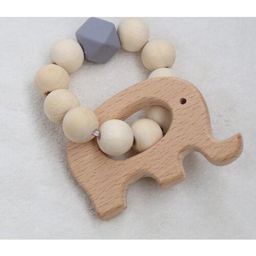 Baby Wood Teether Nursing Bracelets Silicone Beads Teething Wood Rattles Toys Baby Teether Bracelets Nursing Toys Gift