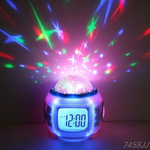 Home Decor Music Starry Star Sky Digital Clock Led Projection Projector Alarm Clock Calendar Night Light Color Changing Z03