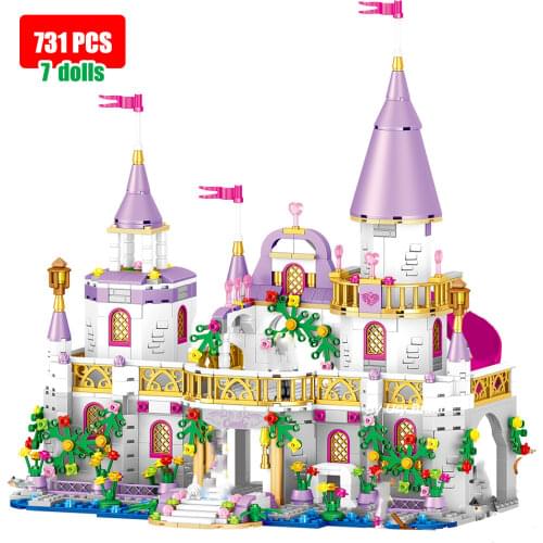 New Modern Girls Princesss Beach Sunshine Paradise House Set Water Slide Dolls DIY Educational Building Blocks Toy for Friends