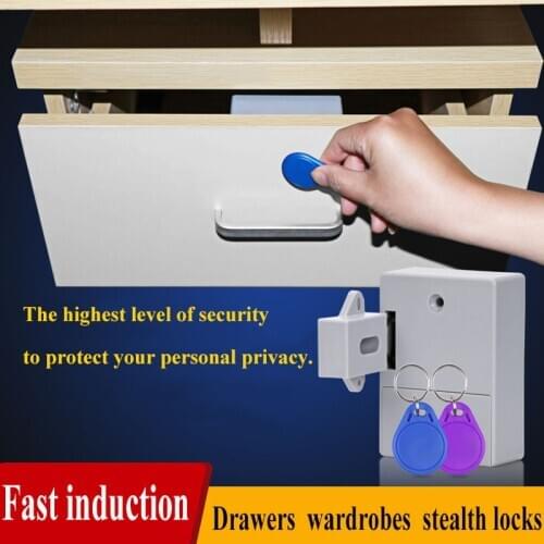 IC Card Sensor Digital RFID Drawer Card Lock DIY Electronic Cabinet Lock, Battery RFID Card Invisible Hidden Drawer Locker Lock