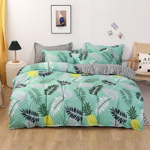 Flower Green Letter Printed Bedding Set Linen Set Include Duvet Cover Bed Sheet Pillowcase Twin Full Queen King Size