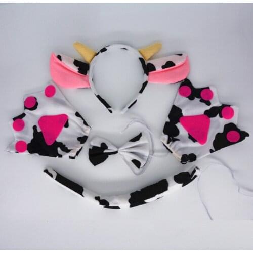 Boy Man Animal Headband Milk Cattle Cow Cosplay Costume Head Wear Tail Tie Paw Party Favors Performance Stage Show