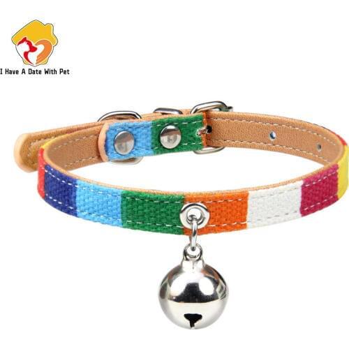 XS/S/M Colorful Leather Cat Collar With Bell Padded Puppy Necklace Pet Collars for Cat Chihuahua Neck Strap Kitten Accessories
