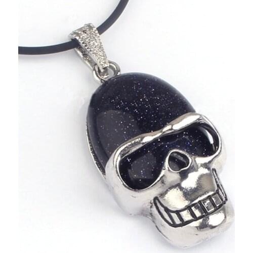 100-Unique 1 Pcs Punk Style Silver Plated Skull Head Shape Blue Sand Stone Pendant Personalized Jewelry