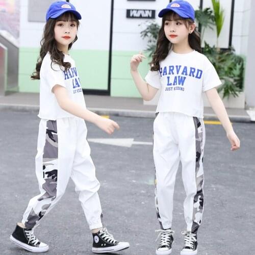 DIIMUU Summer Fashion Children Clothing Girls Clothes Sets Short Sleeve Tops + Trouseers 5-13T 2Pcs Kids Baby Girl Outfits Suit