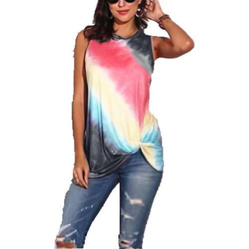 Color Block Print Tank Tops Women Summer 2020 Bow Twisted Casual Tshirts Sleeveless Plus Size S-5XL Female O-Neck Streetwear