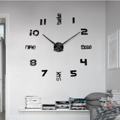 Fashion 3D big size wall clock mirror sticker DIY brief living room decor meeting room wall clock