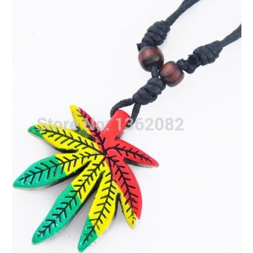 Fashion Men Womens Jewelry Handmade Yak Bone Carving Colorful Lucky leaf Pendant Adjustable Necklace Gift MN227