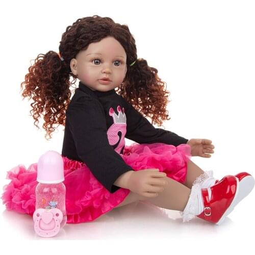 Soft Silicone Vinyl Reborn Baby Doll 60cm Lifelike 24'' bebe Reborn Menina Density Curls Kids Playmate Birthday Surprise gift