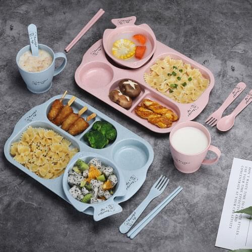 New Lovely Baby Dinnerware Set Children Feeding Food Plate Spoon Fork Bowl Baby Tableware Dinner Plate Baby Feeding Bowl Set