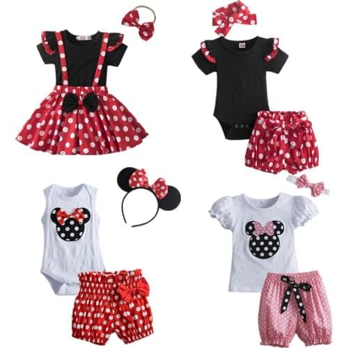 Baby Girl Outfit Romper Dress Polka Dot Clothing for Toddler Kids Newborn Clothes T-shirt Headband Infant Casual Set for Girls