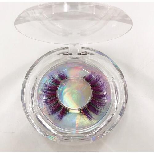 Purple Color Mink Eyelashes Natural Long Wholeasle 5D Lashes Strips with Round Case