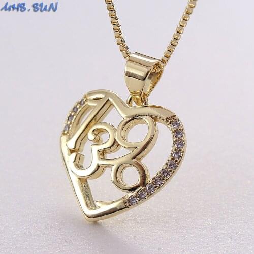 MHS.SUN New arrival cubic zircon heart pendant necklace with number women fashion jewelry crystal chain necklace choker for gift