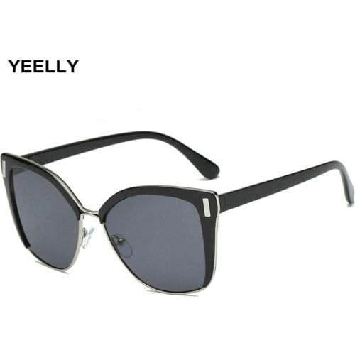 New Big Frame Cat Eye Fashion Sunglasses Colour Coated Ladies Glasses Retro Men Anti-glare Eyeglass Travel Eyewear 6251 Women
