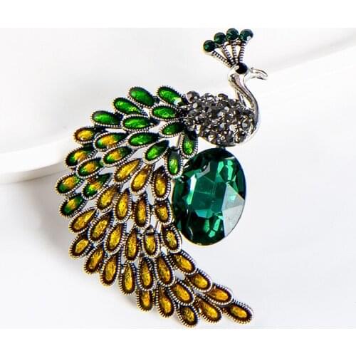 OTA Green rhinestone brooch woman man peacock animal party causal brooch pin gift