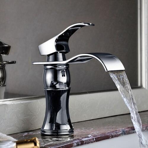 Luxury solid brass chrome finished bathroom sink waterfall faucet basin Hot and cold water mixer tap faucet--MD4587