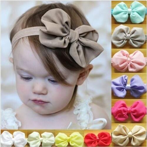 Newborn Baby Girl Chiffon Bow Headband Solid Color Lovely Children Infant Hair Clip Hair Accessories Headband Princess Turban