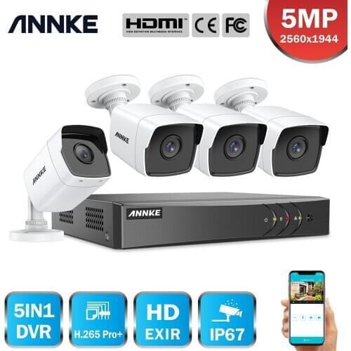 ANNKE 4CH 5MP Lite HD Video Security System 5IN1 H.265+ DVR With 4X 5MP Bullet Outdoor Weatherproof Surveillance Camera CCTV Kit