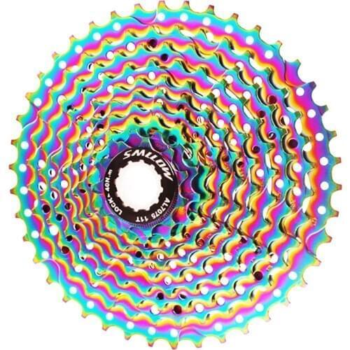 SMLLOW MTB Colorful Cassette Freewheel 10 Speed 11-13-15-18-21-24-28-32-36-42T Chrome-Molybdenum Steel Flywheel Rainbow Chain