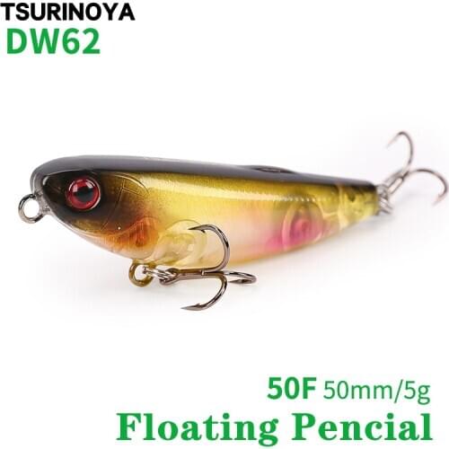 TSURINOYA DW62 Floating Pencil 50F Hard Lure 50mm 5g Fishing Lure Ropwater Hard Lure Bait Pencil Mini Hard Lure Artificial Baits