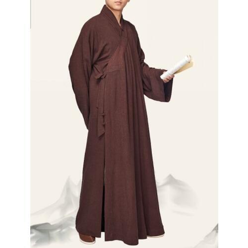 UNISEX linen&cotton coffee monks robe buddhism shaolin abbot nun kung fu gown suits zen lay meditation clothing clothes