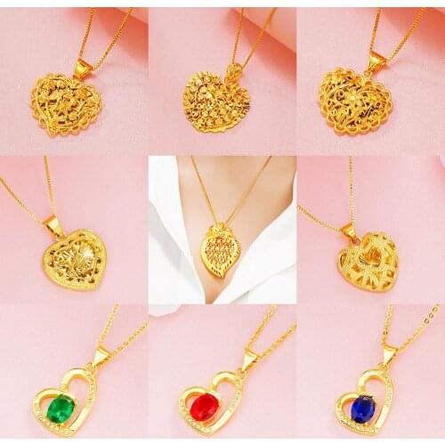 Heart Shape Real 24K Gold Chain Choker Necklaces for Women Elegant Pendant Clavicle Necklace Fine Friend Jewelry Gifts wholesale