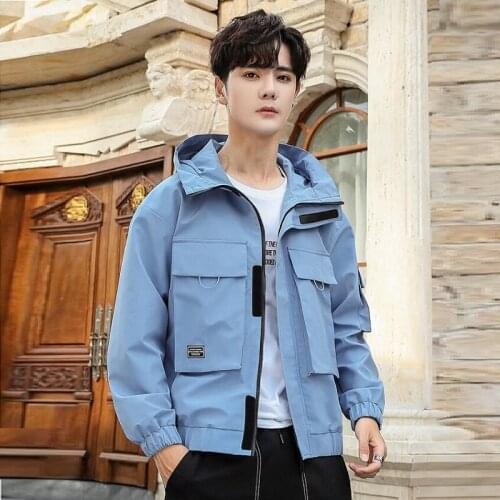 Windbreaker Vintage Mens Coats Autumn Casual Loose Track Hoodie Coats Streetwear Hiphop Jackets Men 2019 KK3026
