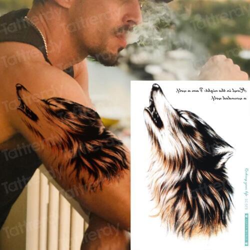 Waterproof Temporary Tattoo Sticker Forest Wolf Pattern Water Transfer Wild Man Body Art Flash Fake Tatoo Big Boys Arm Tattoos