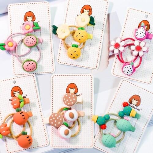 Plant Fruit Hair Ring Hairpin Childrens Small Press Clip Pet Headdress Small Rubber Bands Set Hair Accessories