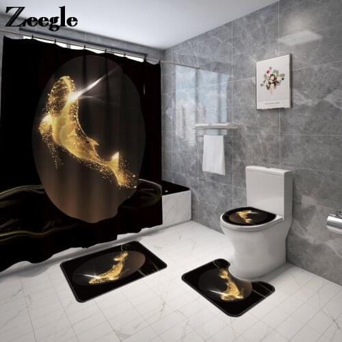 Zeegle Bath Mat and Shower Curtain Set Non Slip Bathroom Floor Carpet Toilet Rugs Microfiber Bathroom Carpet Set