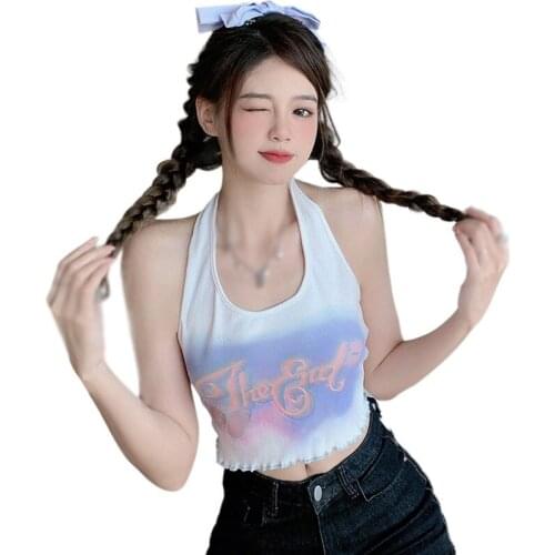 DAXIN Ladies Tank Tops Sexy Halter Print Slim Sleeveless Vest Korean Style Camis Summer Female Crop Top Ladies Camis