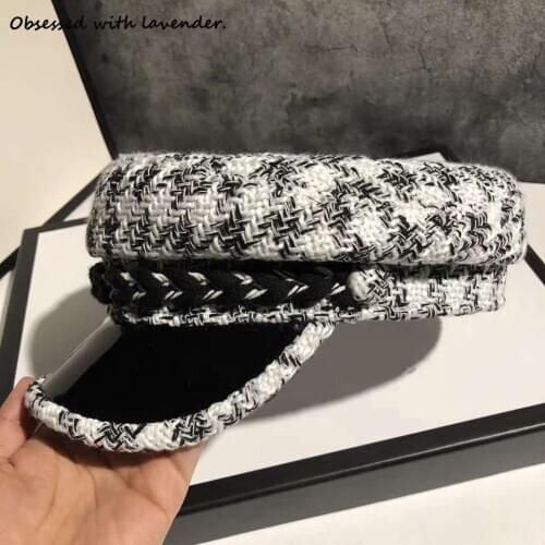 Hat women fall/winter spring striped navy Hat Plaid small fragrance wind Europe retro newsboy Hat white Korean Japanese